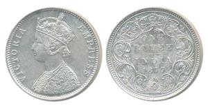 Victoria Empress, Silver Rupee, 1877, Bombay Mint, A3 / II / No mint mark, (Prid 148). Ext
