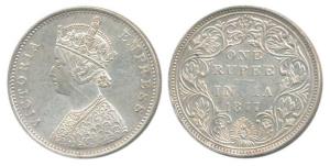 Victoria Empress, Silver Rupee, 1877, Bombay Mint, A2 / II / dot, (Prid 149). About Extrem