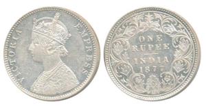 Victoria Empress, Silver Rupee, 1877, Bombay Mint, A3 / I / dot, (Prid 150). Extremely Fin