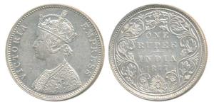 Victoria Empress, Silver Rupee, 1877, Bombay Mint, A3 / II / dot, Unlisted in Pridmore. Ab