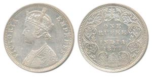 Victoria Empress, Silver Rupee, 1877, Bombay Mint, A6 / I / dot, Unlisted in Pridmore. Abo