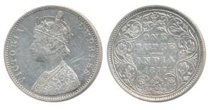 Victoria Empress, Silver Rupee, 1877, Bombay Mint, A6 / II / dot, Unlisted in Pridmore. Ve