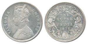 Victoria Empress, Silver Rupee, 1878, Bombay Mint, A3 / II / dot, (Prid 151). About Uncirc