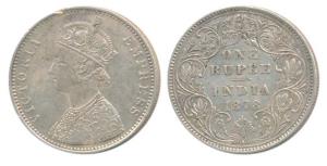 Victoria Empress, Silver Rupee, 1878, Bombay Mint, A3 / II / variant dot, pineapple cone a