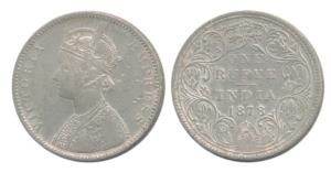 Victoria Empress, Silver Rupee, 1878, Bombay Mint, A3 / II / No mint mark, Unlisted in Pri