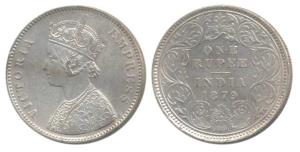 Victoria Empress, Silver Rupee, 1879, Calcutta Mint, A1 / I / C incuse, (Prid 117). Very F