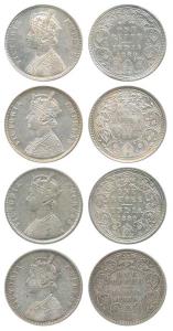Victoria Empress, Silver Rupee, 1880, Calcutta Mint, A1 / I / C incuse, Bombay Mint; A3 / 