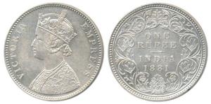 Victoria Empress, Silver Rupee, 1881, Calcutta Mint, A1 / I / C incuse, (Prid 119). About 