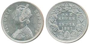 Victoria Empress, Silver Rupee, 1881, Bombay Mint, A3 / I / dot, (Prid 158). Very Fine+, R