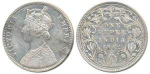 Victoria Empress, Silver Rupee, 1882, Bombay Mint, A3 / IV / dot, (Prid listed as 159). Ve