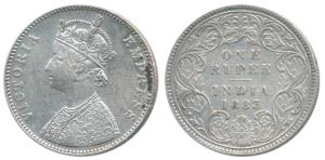 Victoria Empress, Silver Rupee, 1883, Bombay Mint, A3 / I / B raised and dot, Small 3 in d