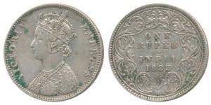 Victoria Empress, Silver Rupee, 1883, Bombay Mint, A3 / I / B raised and dot, Large 3 in d