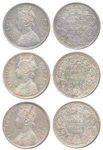 Victoria Empress, Silver Rupee, 1884, Calcutta Mint, A1 / I / C incuse; Bombay Mint, A3 / 