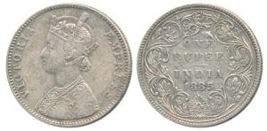 Victoria Empress, Silver Rupee, 1885, Bombay Mint, A3 / II / B raised, broken loop of ’5’ 