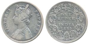 Victoria Empress, Silver Rupee, 1885, Bombay Mint, A3 / I / B raised, mint mark B punched 