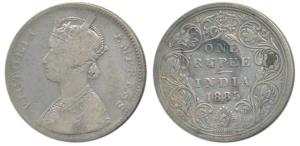 Victoria Empress, Silver Rupee, 1885, Bombay Mint, A3 / II / B raised in bottom flower, Un