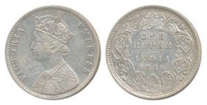 Victoria Empress, Silver Rupee, 1886, Calcutta Mint, A4 / I / C incuse, (Prid 126). About 