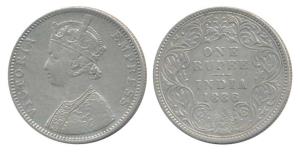 Victoria Empress, Silver Rupee, 1886, Bombay Mint, C2 / I / B incuse, 6 over 5 in date, ol
