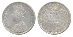 Victoria Empress, Silver Rupee, 1887, Calcutta Mint, A4 / I / C incuse, (Prid 127). About 