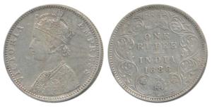 Victoria Empress, Silver Rupee, 1888, Bombay Mint, C2 / I / B incuse, inverted B, (Prid 17
