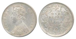 Victoria Empress, Silver Rupee, 1889, Calcutta Mint, C3 / I / C incuse, (Prid 130). Extrem