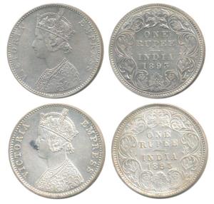 Victoria Empress, Silver Rupee, 1893, Calcutta Mint, C3 / I / C incuse; Bombay Mint, C2 / 