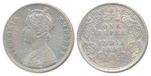 Victoria Empress, Silver Rupee, 1897, Calcutta Mint, C3 / I / C incuse, (Prid 136). About 