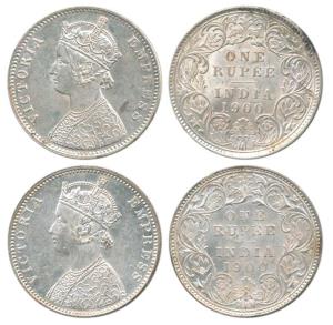 Victoria Empress, Silver Rupee, 1900, Calcutta Mint, C3 / I / C incuse; Bombay Mint, A3 / 