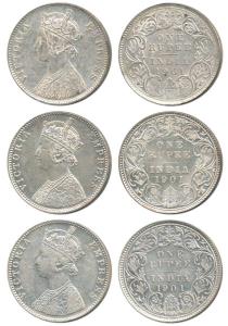 Victoria Empress, Silver Rupee, 1901, Calcutta Mint, C3 / I / C incuse; Bombay Mint, C5 / 