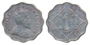 Edward VII, Cupro-Nickel Anna, 1910, Bombay Mint, B incuse, (Prid 929). About Extremely Fi