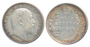Edward VII, Silver ½ Rupee, 1906, Calcutta Mint, No mint mark, (Prid 310). Very Fine.