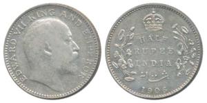 Edward VII, Silver ½ Rupee, 1906, Bombay Mint, B incuse, (Prid 315). About Very Fine, Very