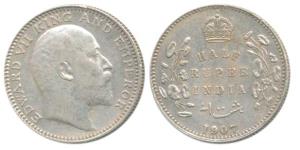 Edward VII, Silver ½ Rupee, 1907, Calcutta Mint, No mint mark, (Prid 311). About Extremely