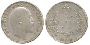 Edward VII, Silver ½ Rupee, 1908, Calcutta Mint, No mint mark, (Prid 312). Very Fine.