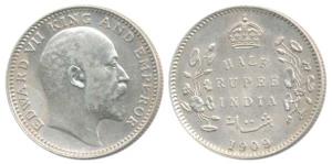 Edward VII, Silver ½ Rupee, 1909, Calcutta Mint, No mint mark, (Prid 313). Very Fine+.