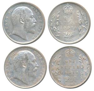 Edward VII, Silver Rupee, 1903, Calcutta Mint; Bombay Mint, B incuse with dot on the vine,