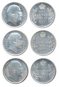 Edward VII, Silver Rupee, 1904, Calcutta Mint; Bombay Mint, B incuse with dot on the vine,