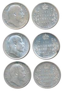 Edward VII, Silver Rupee, 1905, Calcutta Mint; Bombay Mint, B incuse with dot on the vine,