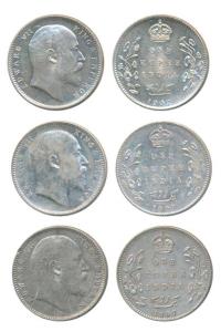 Edward VII, Silver Rupee, 1907, Calcutta Mint; Bombay Mint, B incuse with dot on the vine,