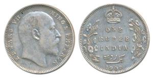 Edward VII, Silver Rupee, 1909, Bombay Mint, B incuse with dot on the vine and 9 over 8 in