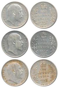 Edward VII, Silver Rupee, 1910, Calcutta Mint; Bombay Mint, B incuse with dot on the vine,
