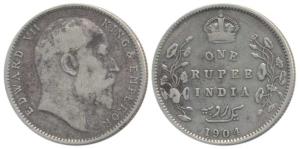 Edward VII, Silver Rupee, 1904, Bombay Mint, No B, Urdu error with 3 dots on the right ins