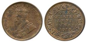 George V, Bronze ¼ Anna, 1914, Calcutta Mint, (Prid 660). About Uncirculated.