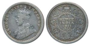 George V, Silver ¼ Rupee, 1911, Calcutta Mint, (Prid 440). Very Fine+, Rare.