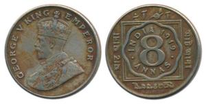 George V, Cupro-Nickel 8 Annas, 1919, Calcutta Mint, (Prid 870). Very Fine+.