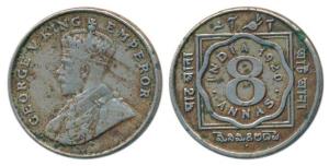 George V, Cupro-Nickel 8 Annas, 1920, Bombay Mint, (Prid 873). Very Fine, Very Rare.
