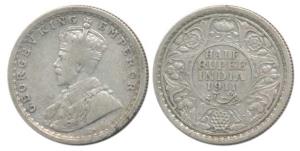 George V, Silver ½ Rupee, 1911, Calcutta Mint, (Prid 318). Very Fine, Very Rare.