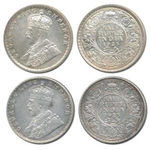 George V, Silver ½ Rupee, 1923, Calcutta and Bombay Mint, (Prid 326 & 345). Very Fine+ and
