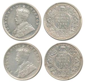 George V, Silver ½ Rupee, 1924, Calcutta and Bombay Mint, (Prid 327 & 346). Very Fine and 