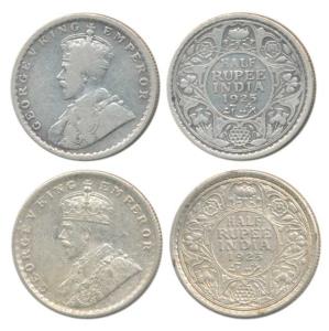 George V, Silver ½ Rupee, 1925, Calcutta and Bombay Mint, (Prid 328 & 347). Fine+ to Very 